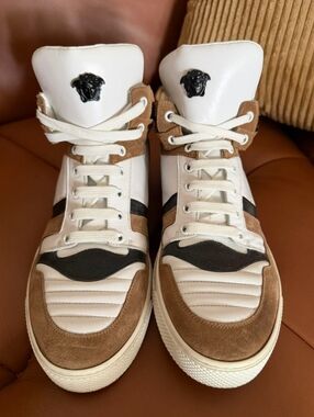 Versace Medusa High Top Sneaker EUR 43.5 / 10.5 Men's White Brown